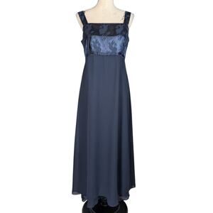 Y2K Vintage CDC Evening Dress Navy Floral Chiffon Maxi